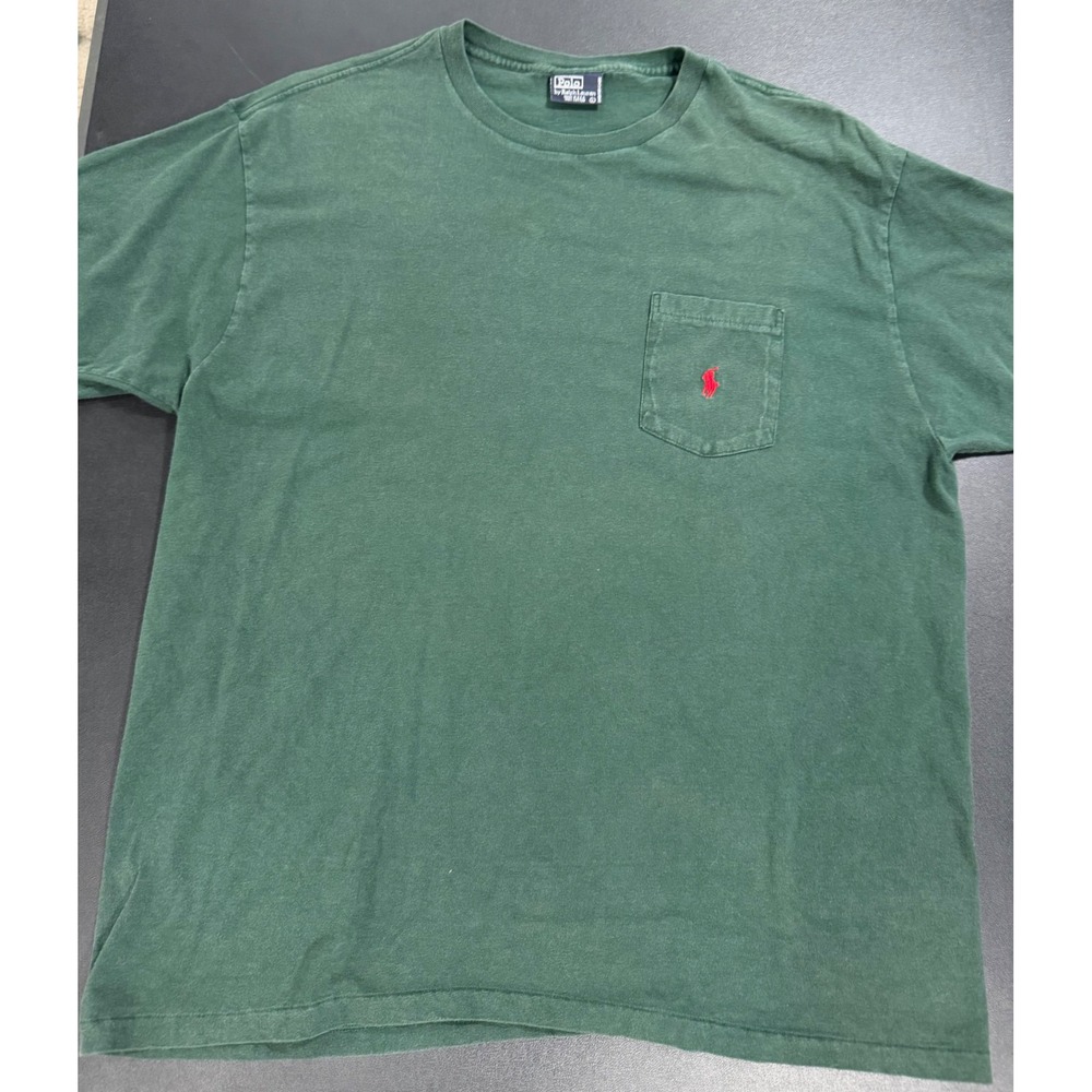 Vintage Polo Ralph Lauren Pocket T Shirt Mens Large Green Made in USA Cotton Tee